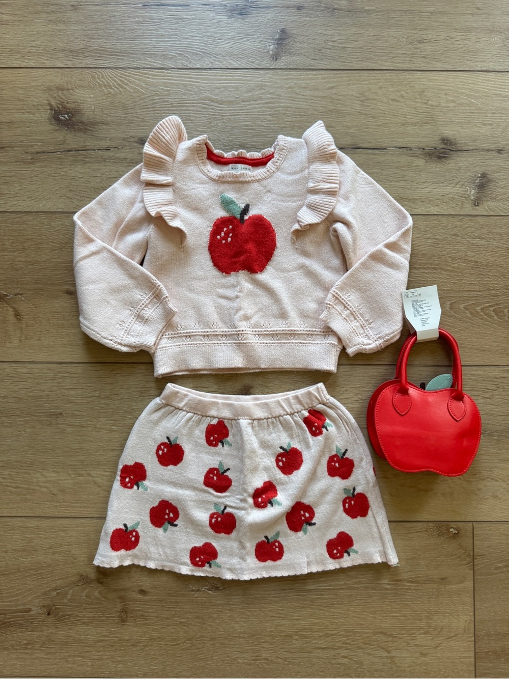 Max Studio Pink Knit Apple Set with Red Apple Purse
